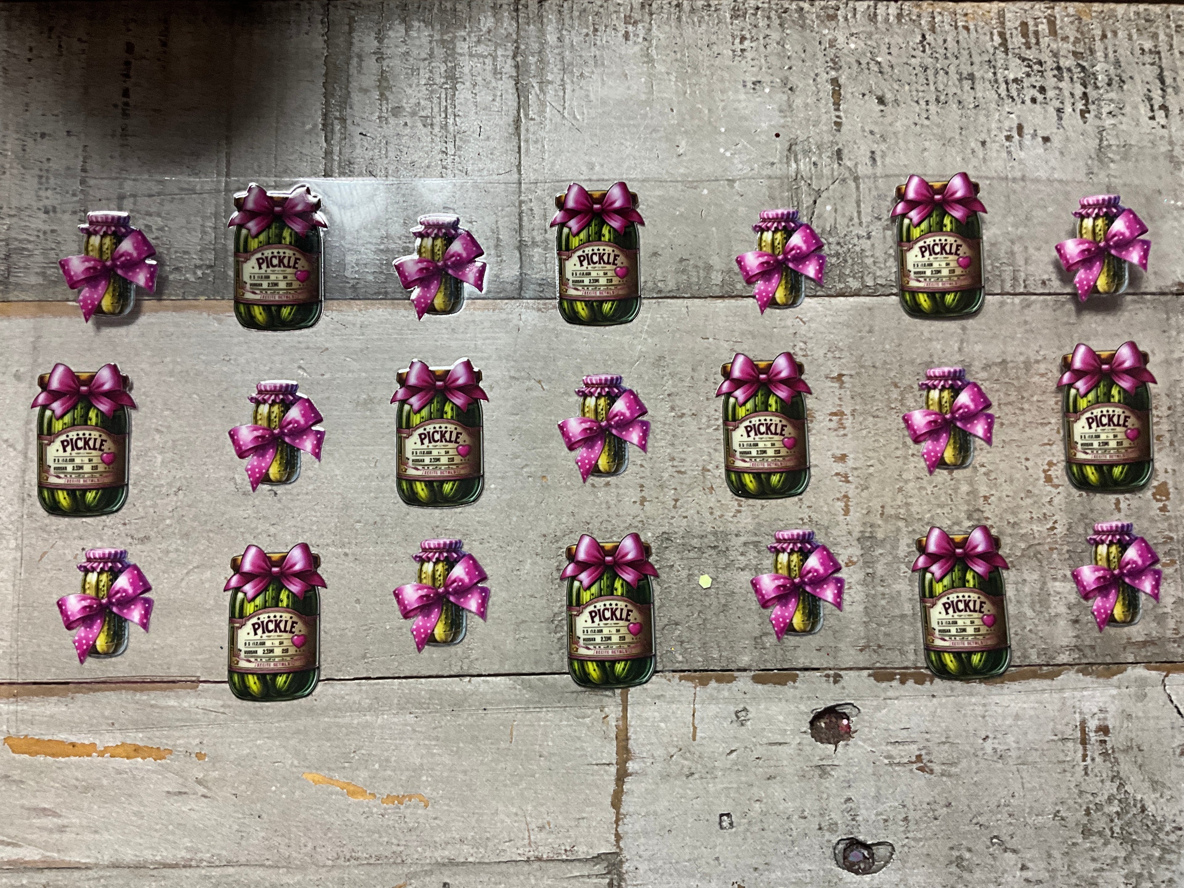 Pink bow pickle jars