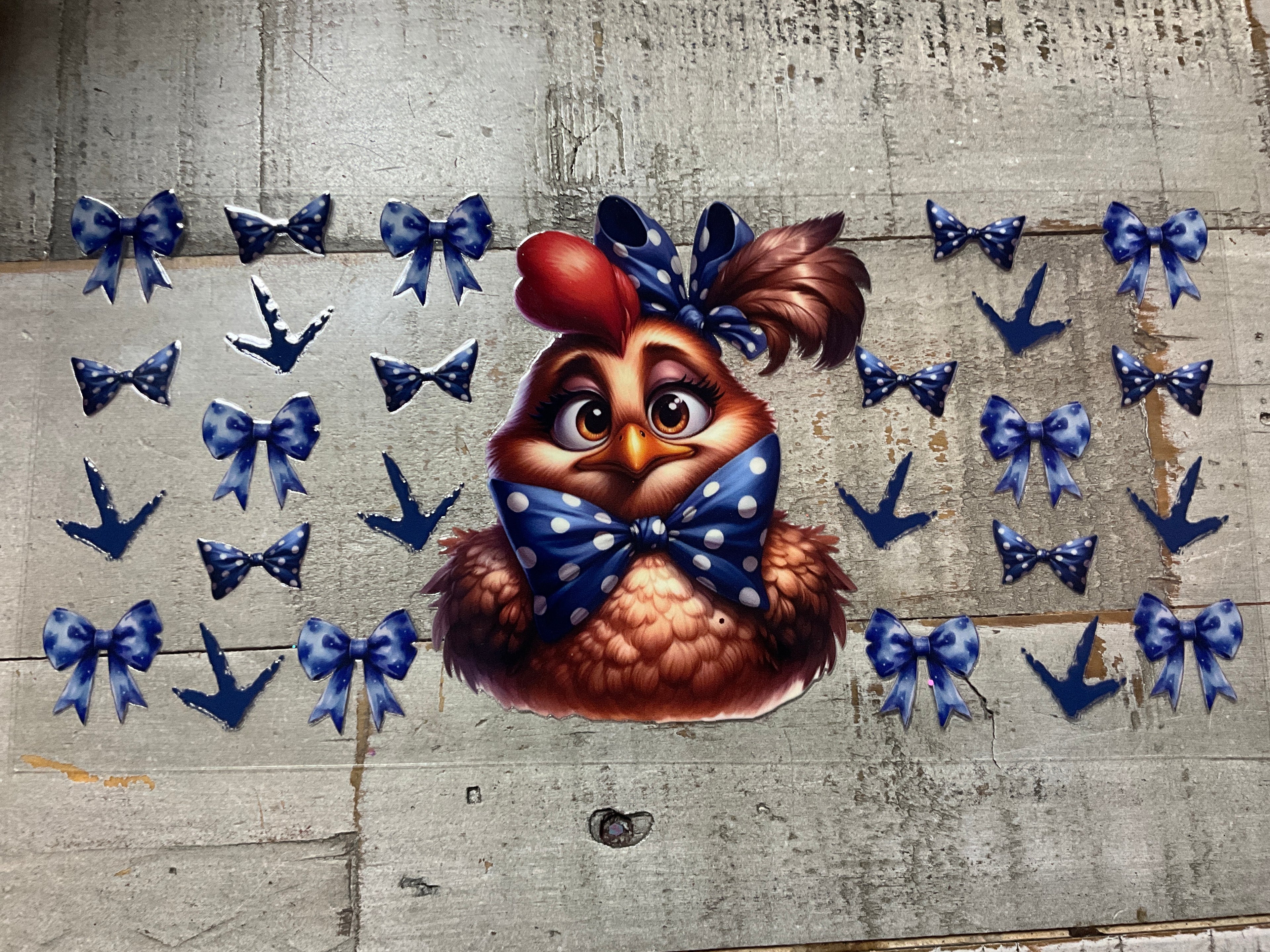 Chicken blue bows