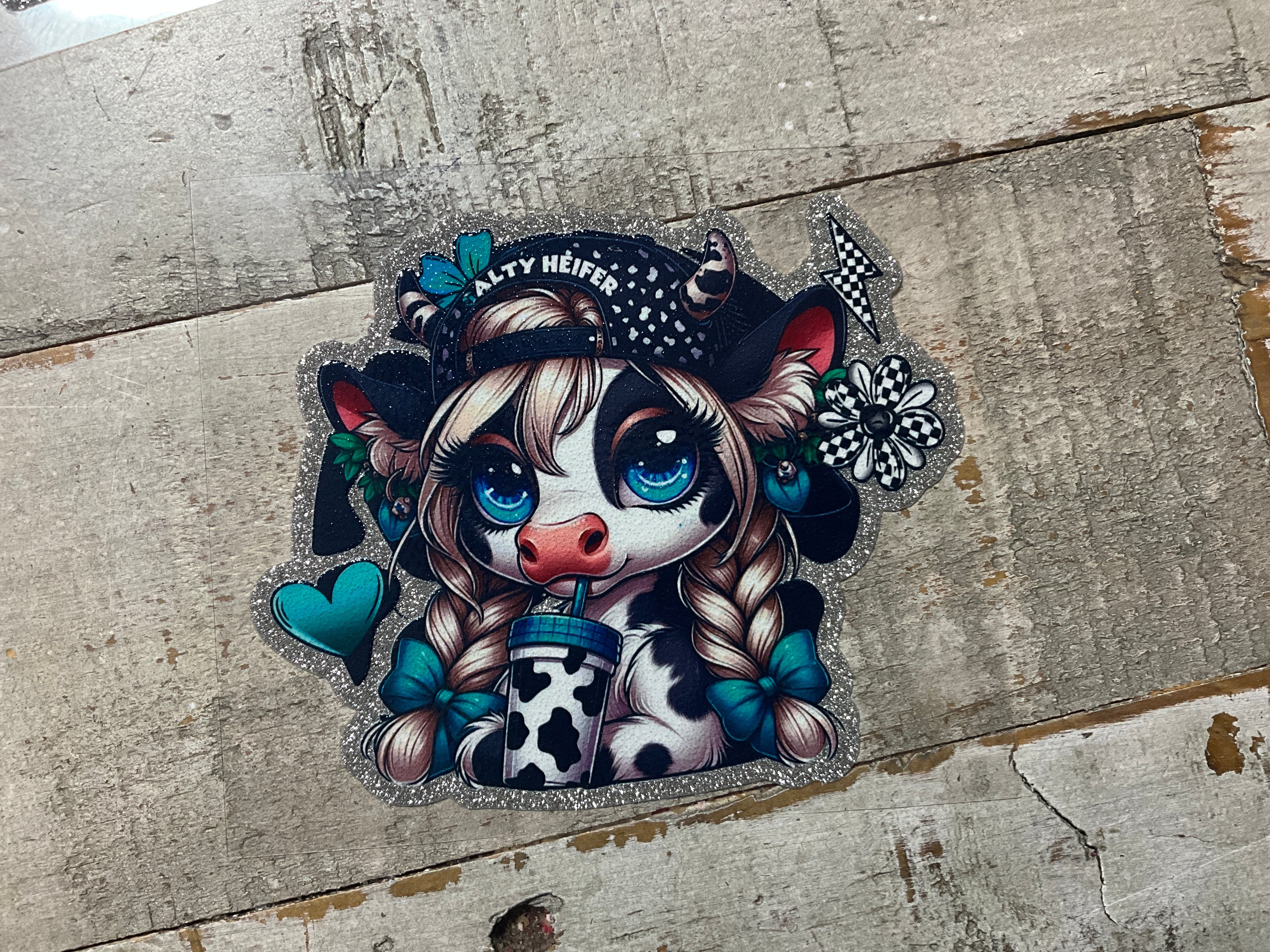 Blue highland cow glitter